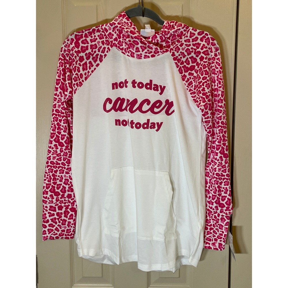 Lularoe Amber Hoodie Womens Medium White Pink NWT Not Today Cancer Leopard Print